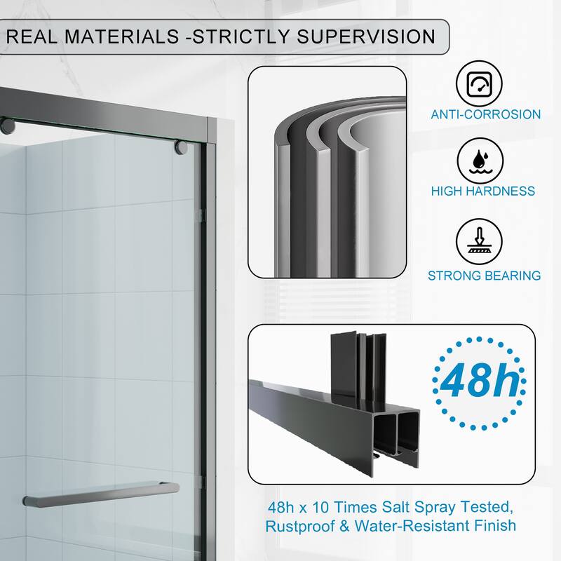 44-48"W/56-60"W x 75"H Double Sliding Shower Door With 8mm Tempered Glass & Aluminum Alloy Frame