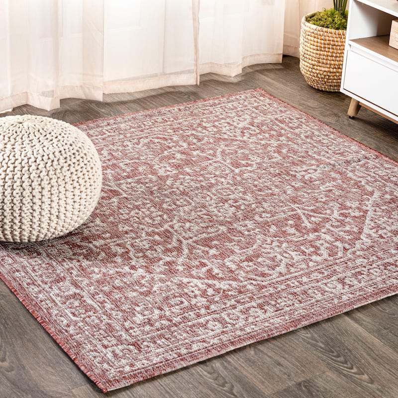 JONATHAN Y Medallion Textured Weave Indoor/Outdoor Area Rug - 4' Square - Red/Taupe