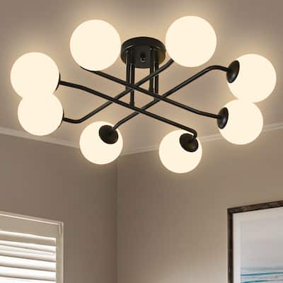 Retro - Modern Sputnik 8 - Light Semi - Flush Ceiling Light with Frosted Glass Spheres