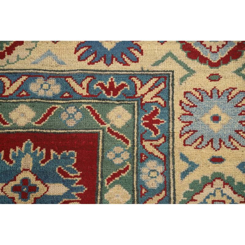 Geometric Red Kazak Area Rug Hand-Knotted Oriental Wool Carpet - 6'8" x 10'2"
