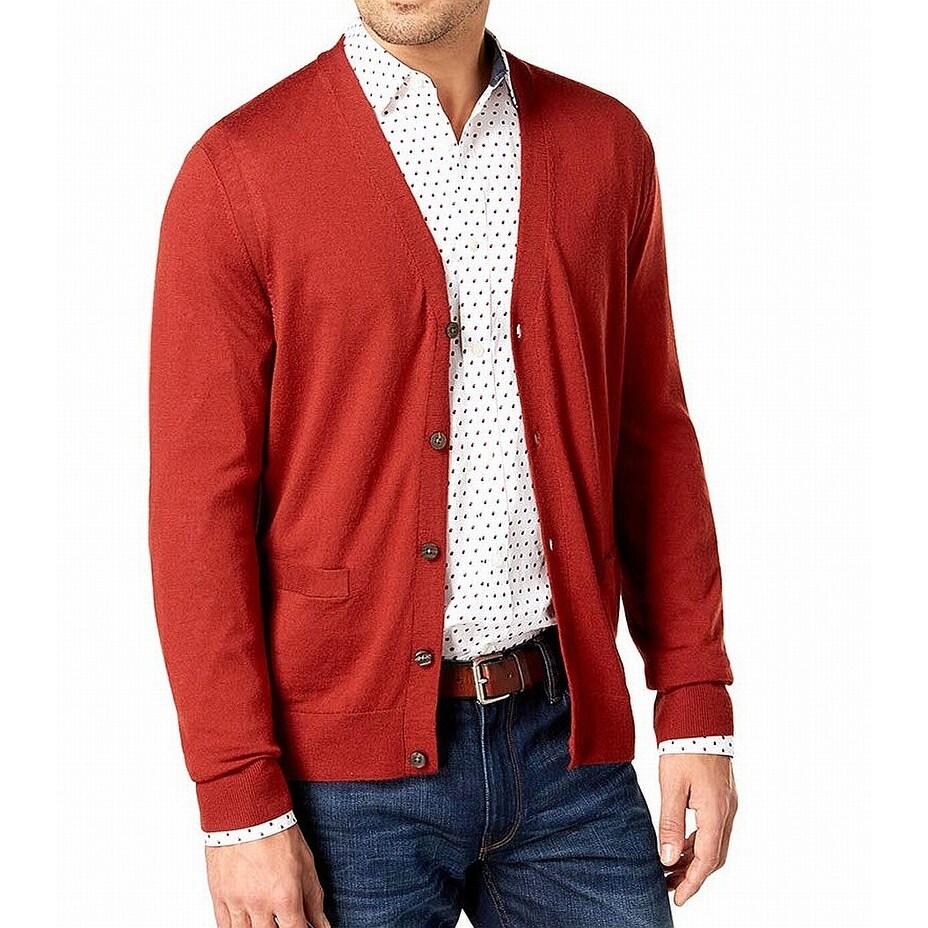 red ribbed cardigan