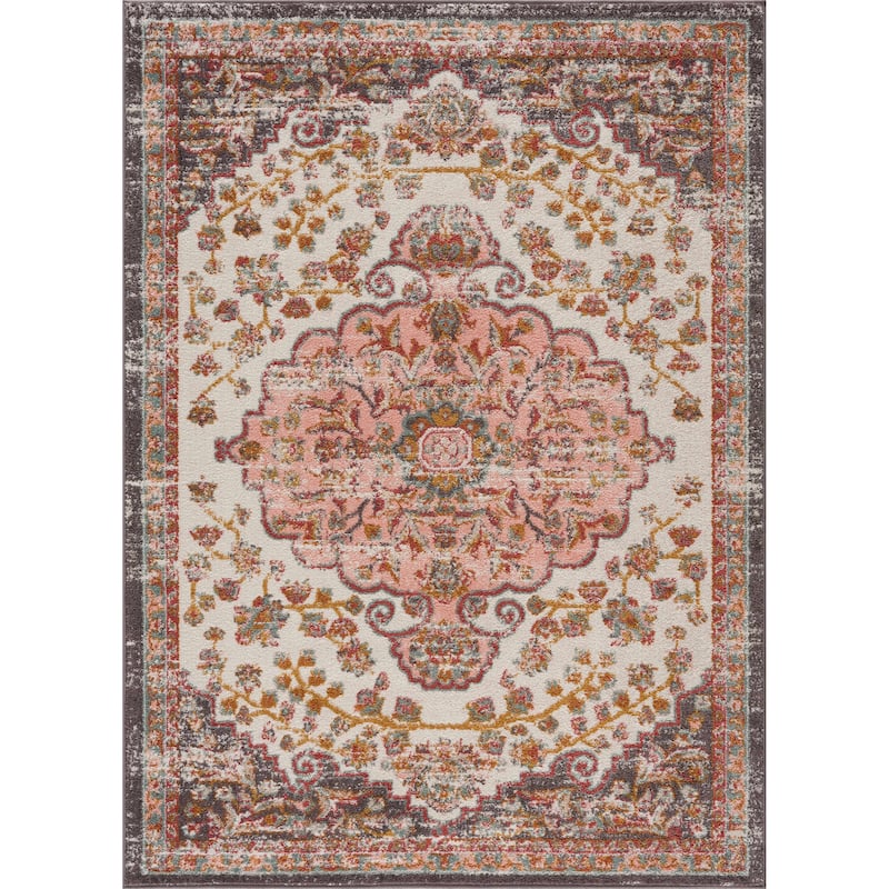 Hauteloom Oark Living Room, Bedroom Area Rug - Brick Red, Camel, Charcoal - 5'2" x 7'