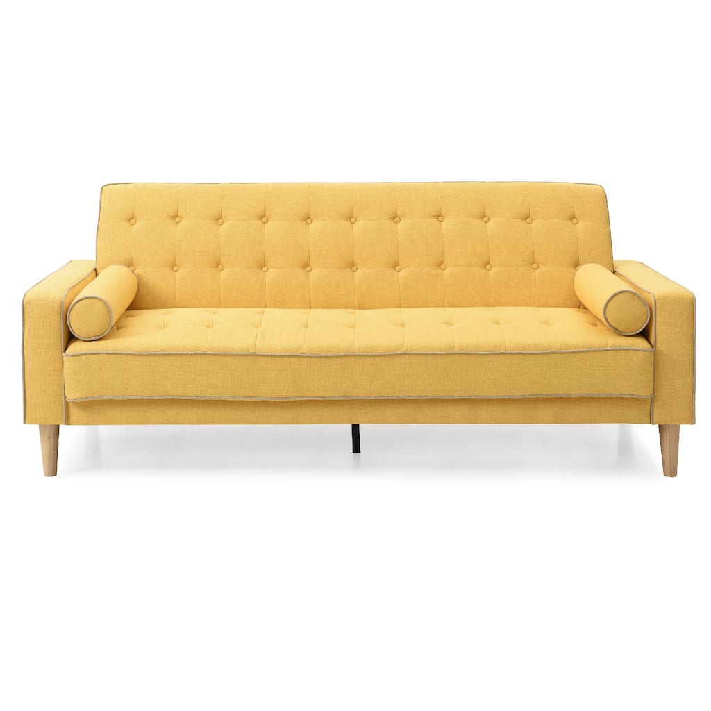 Flared Arm Tufted Straight Sofa with Bolster Pillows - 85" - Yellow