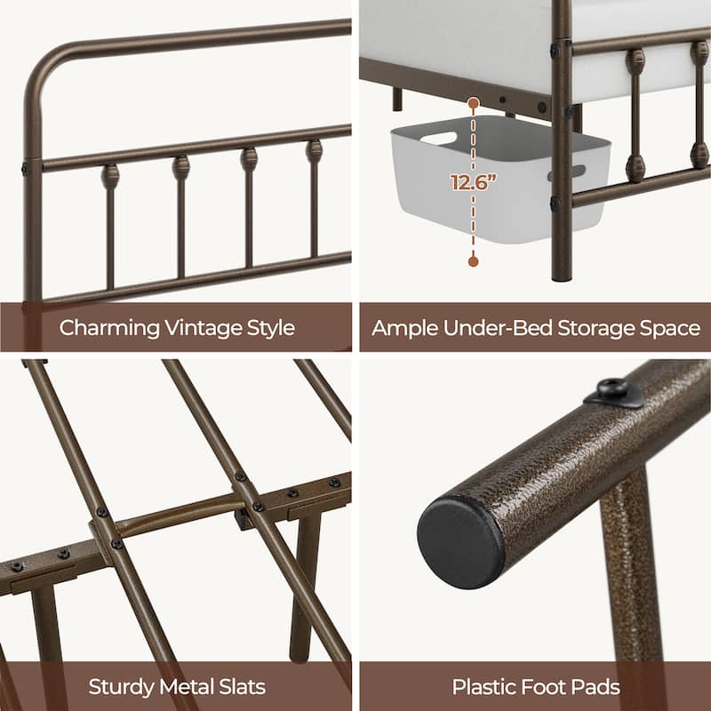 Yaheetech Classic Iron Platform Bed with High Headboard and Footboard Strong Metal-Framed Bed
