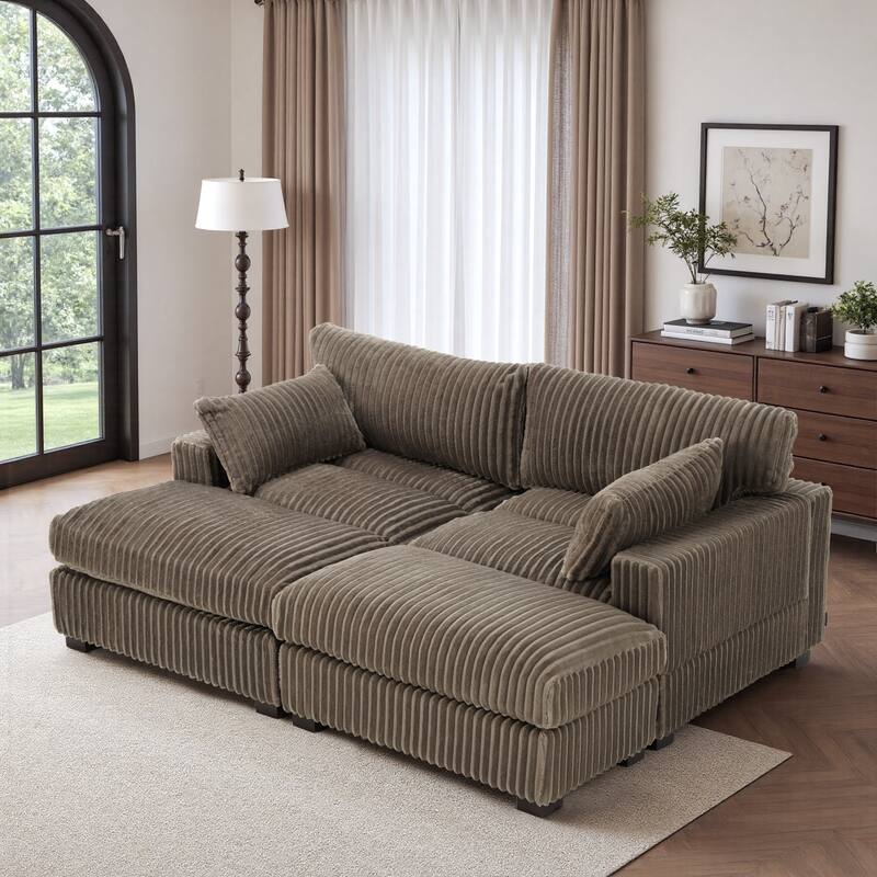 Modren Plush Oversized Modular Sectional Sofa Set with Chaise&Ottoman. - 3-piece/Light Brown - Left Facing