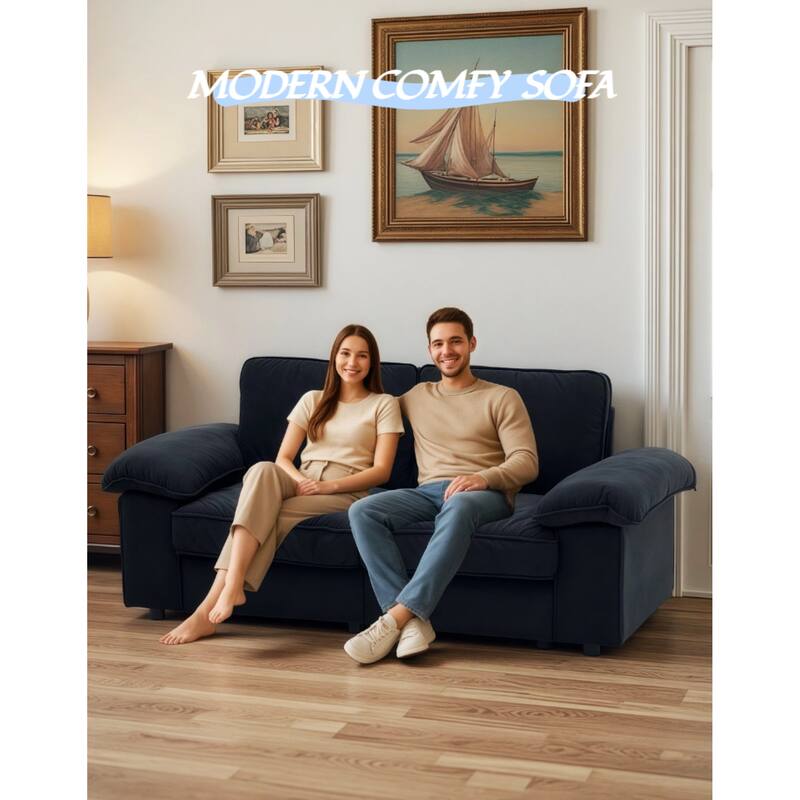 Roomfitters Modern Overstuffed Upholstered Sofa with Hidden Storage and Padded Arms, Comfy Loveseat for Small Space