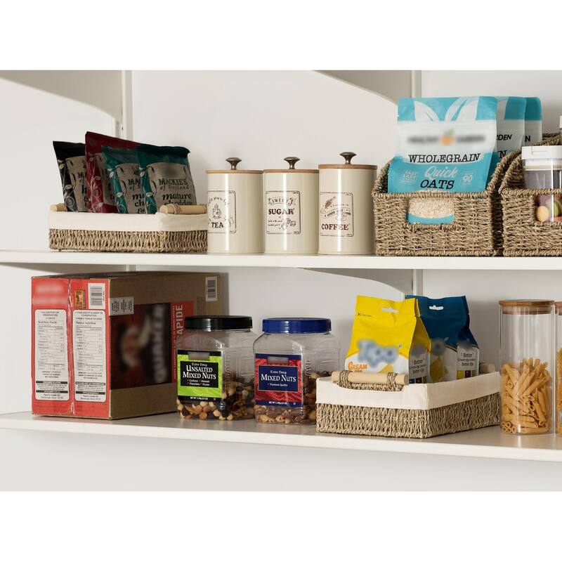 2-pack Natural Wicker Baskets with Liner and Handle, Storage Basket for Bathroom, Living Room, Kitchen - 3.25"D x 12"W x 7.75"H