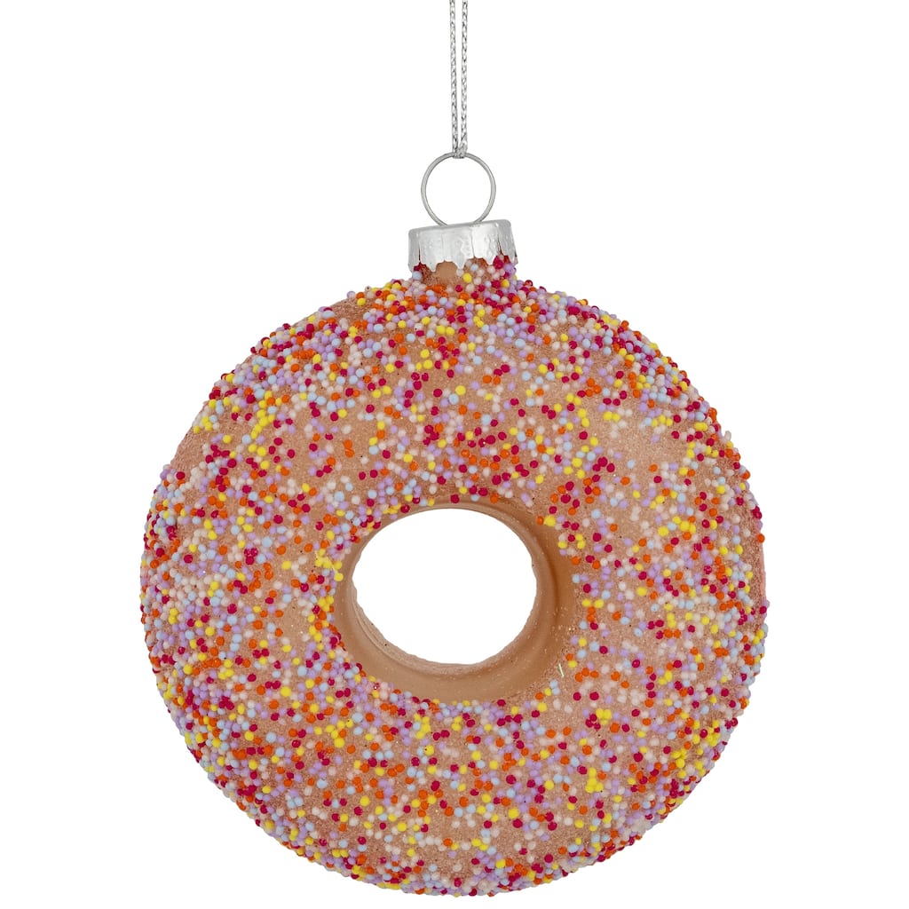 4.75" Pink Frosted Doughnut Glass Christmas Ornament
