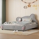 preview thumbnail 1 of 8, Bear-Shaped Velvet Queen Size Platform Bed with Storage Pocket Grey