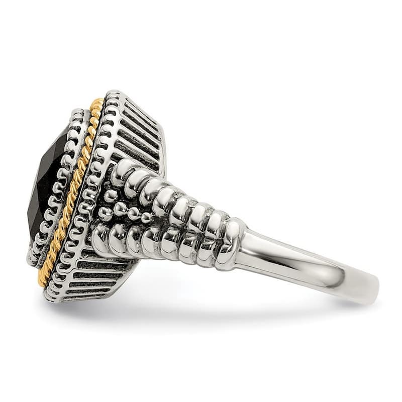Curata 925 Sterling Silver With 14k Black Simulated Onyx Ring