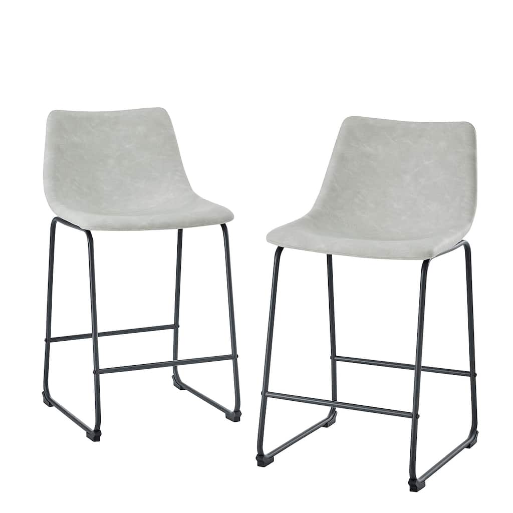 Industrial Faux Leather Counter Stools for Living Room, Bedroom and Office, Set of 2
