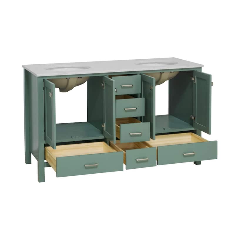 KitchenBathCollection Horizon 60" Double Bathroom Vanity with Engineered Carrara Top