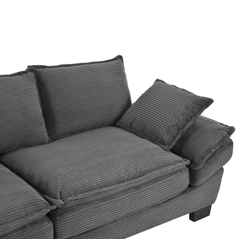 Modern Curved Corduroy Sofa with Decorative Throw Pillows, Plush, Sturdy, and Comfortable Couch for Living Room, Bedroom