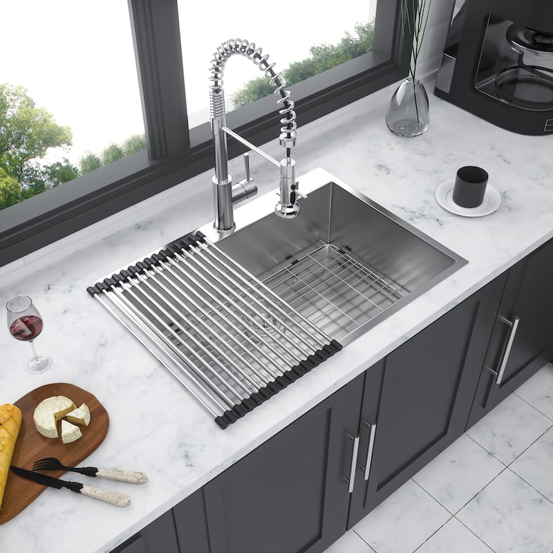 28 Inch Drop In Sink - 28 inch Kitchen Sink Drop in Topmount Single Bowl Sink 18 Gauge Stainless Steel Kitchen Sink Basin - Silver