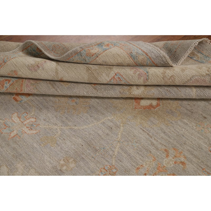 Hand Knotted Oriental 100% Wool Carpet Transitional All-Over Greys & Charcoal Oushak Area Rug - 11' 10'' X 9' 2''