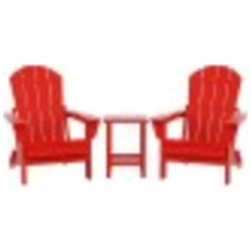 Laguna Hdpe All Weather Outdoor Patio Foldable Adirondack Chairs With Side Table (3-Piece Set) - Red