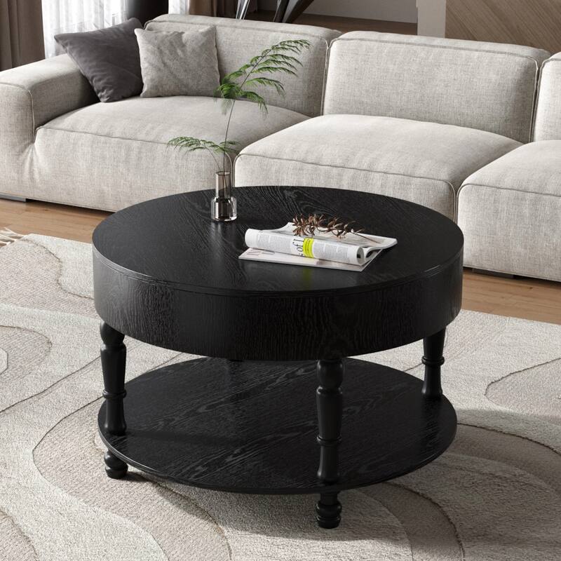 1.5" Round Coffee Table with Dual Storage - Modern Living Room Table with Hidden Compartment & Adjustable Leveling Feet