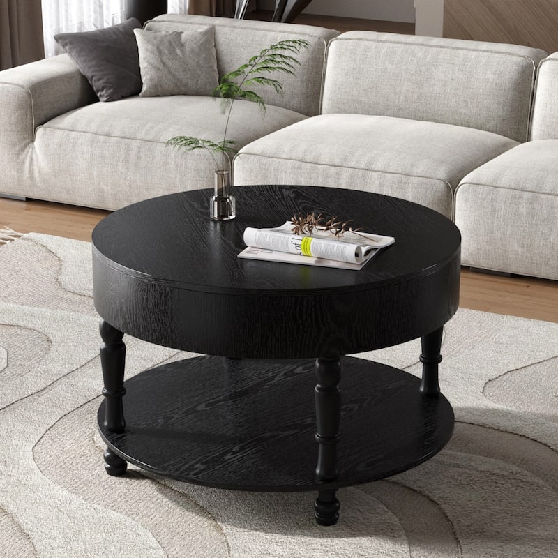 31.5" Round Coffee Table with Dual Storage - Modern Lift-Top Design, Adjustable Feet, Easy Assembly