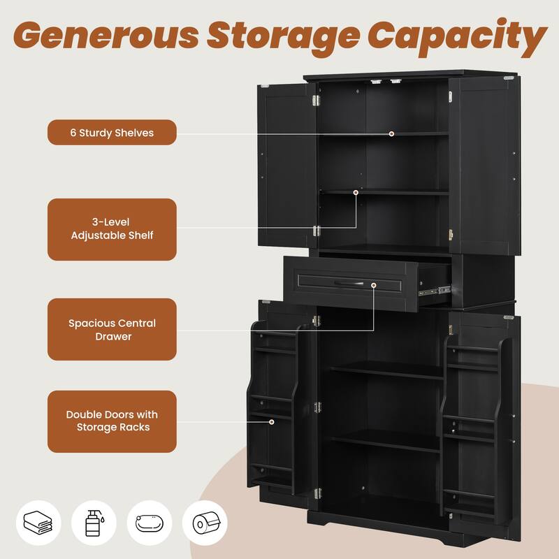 Bathroom Storage Cabinet - Multifunctional Organizer with Slide Rail Drawer & Adjustable Shelf