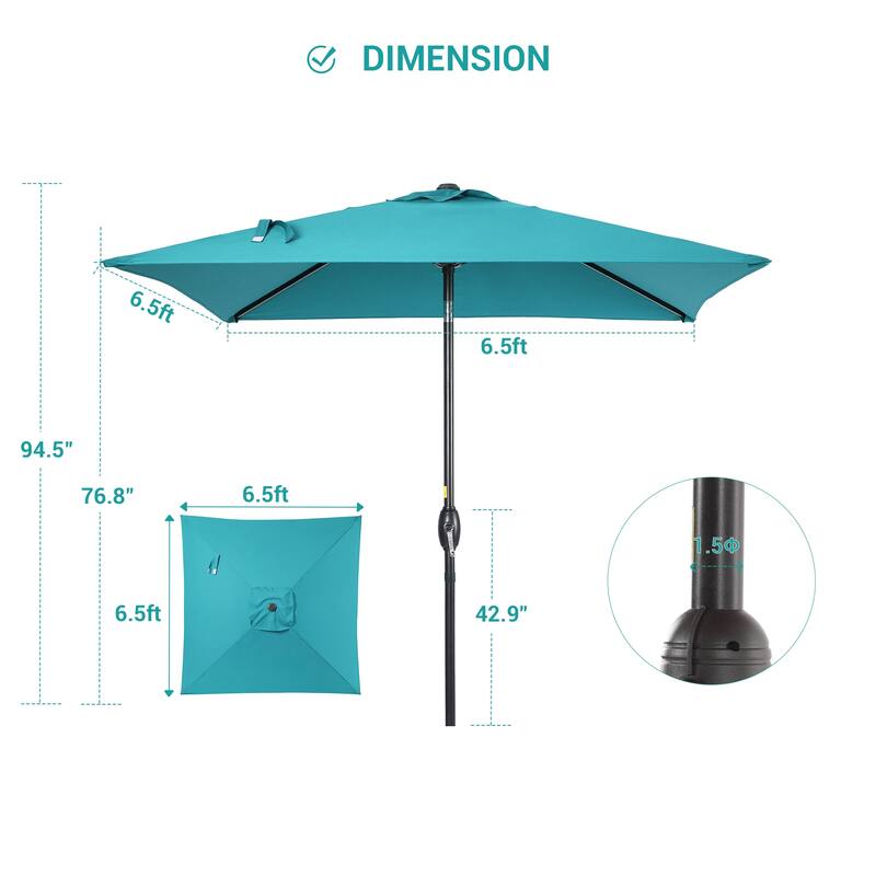 BONOSUKI 6.5x6.5Ft Patio Market Umbrella Weather-Resistant Frame