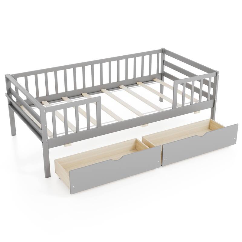 Gymax Twin Size Kids Bed w/Storage 2 Pull-out Drawers Side Shelf for
