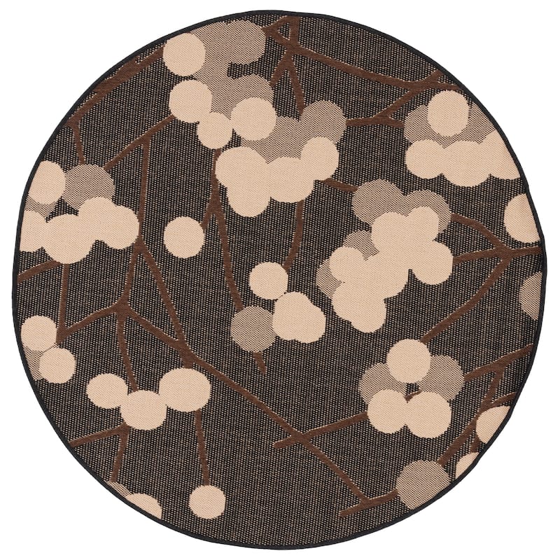 SAFAVIEH Courtyard Reesi Indoor/ Outdoor Waterproof Patio Backyard Rug - 5'3" Round - Black Natural/Brown