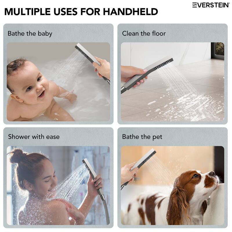4-Functions Thermostatic Shower System, Wall Mount Shower Faucet Set 12" & 6" Dual Shower Head with 6 Body Jets