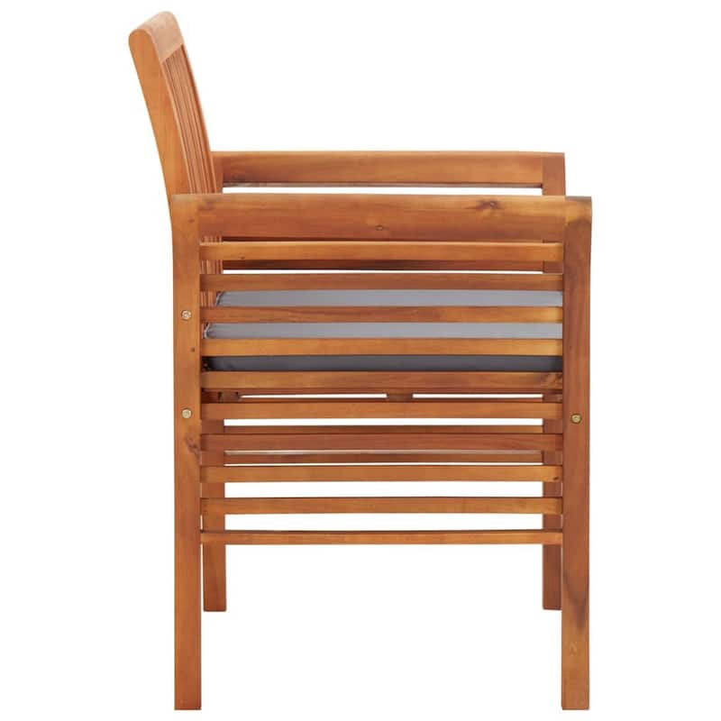 Kim Outdoor Set of 2, Geay Seat Armchair, Brown Acacia Wood
