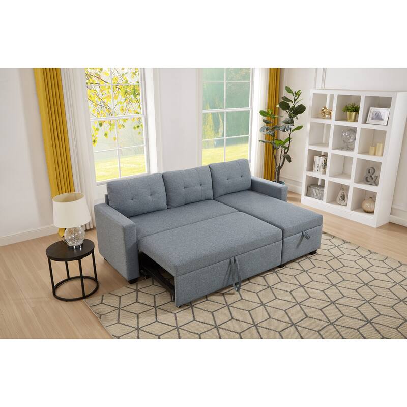 Pull Out Sofa Bed L-shape Sectional Couch Convertible Daybed wStorage Chaise
