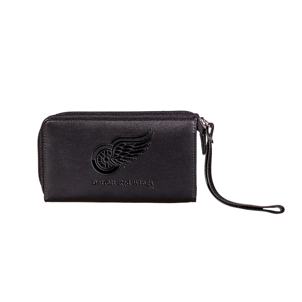Black Hybrid Leather Cell Phone Wristlet Wallet, Detroit Red Wings - 4" x 7"