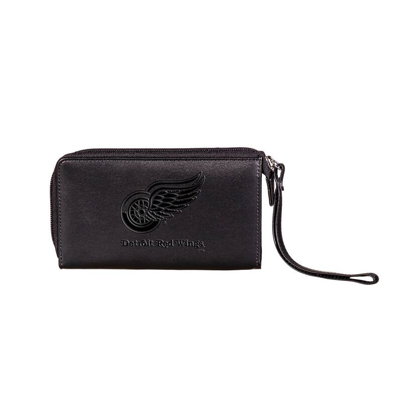 Black Hybrid Leather Cell Phone Wristlet Wallet, Detroit Red Wings - 4" x 7"