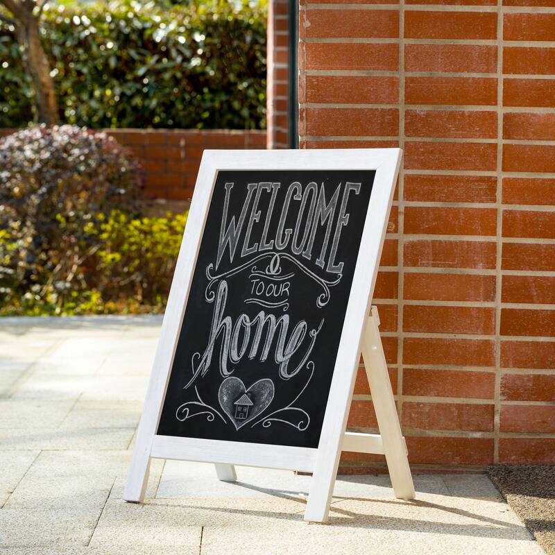 Glitzhome 30"H Standing Message Board Hanging Chalkboard Porch Decor - White