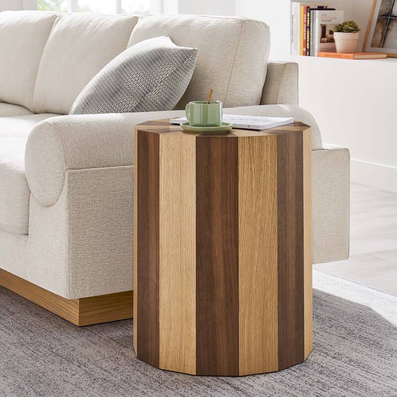 Twirl Two-Toned Wood Veneer Side Table - Oak Walnut