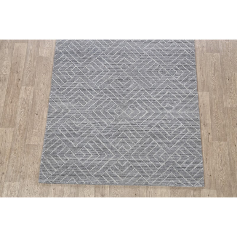 Grey Geometric Modern Moroccan Oriental Area Rug Wool Hand-knotted - 5'1" x 7'10"