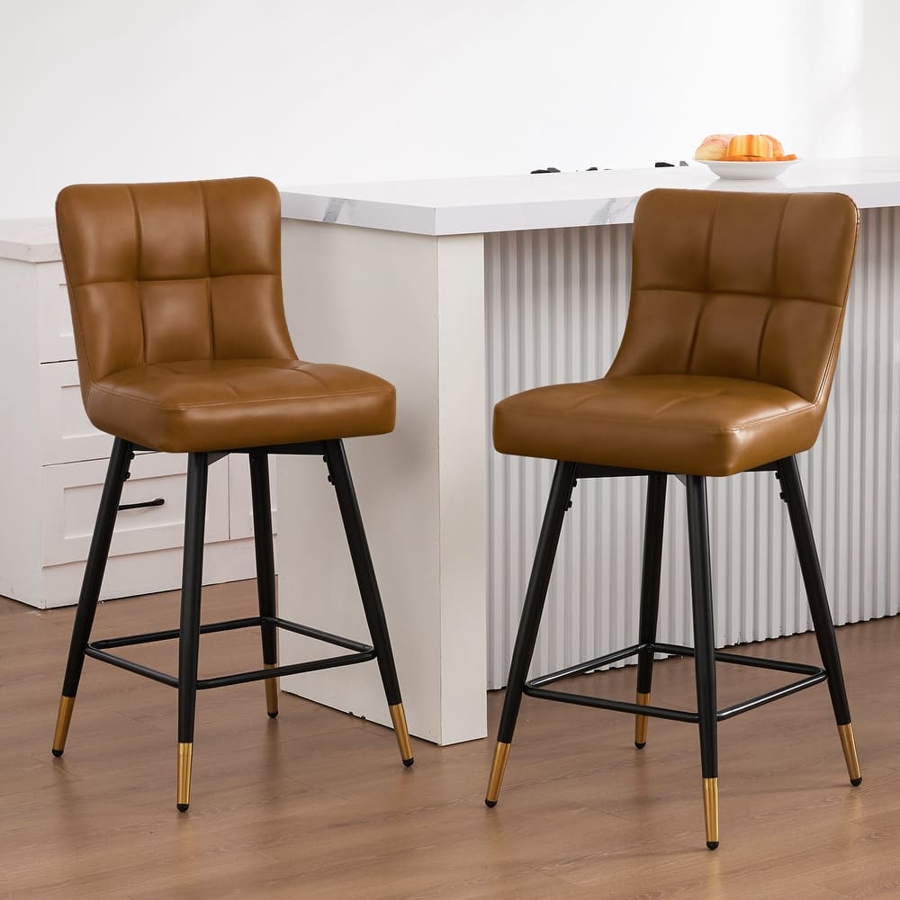 Faux Leather Swivel Counter Height Barstools Set of 2 with High Back - 38.98"H x 17.72"W x 21.26"D