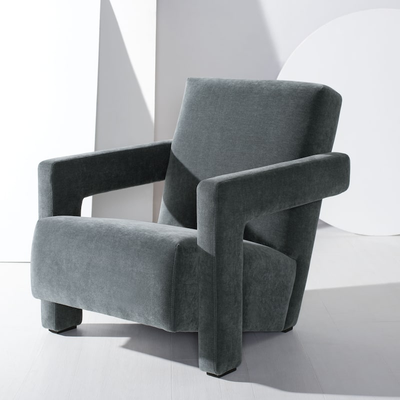 SAFAVIEH Couture Joffrette Modern Velvet Accent Chair - 27 In. W x 35 In. D x 30 In. H - 27Wx35Dx30H - Navy