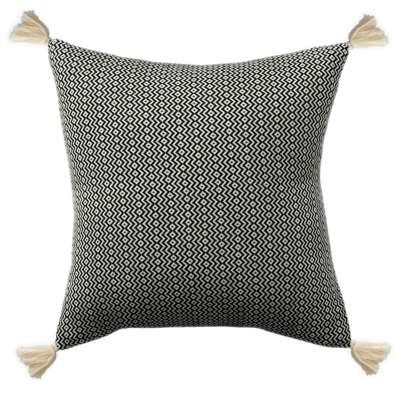 Chevron Square Throw Pillow with Tassels - 18" - Black and White