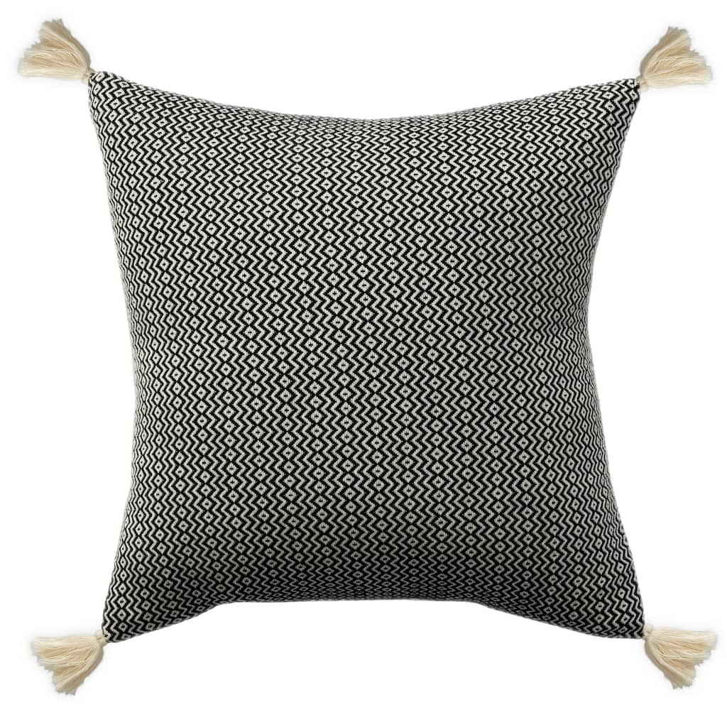 Chevron Square Throw Pillow with Tassels - 18" - Black and White