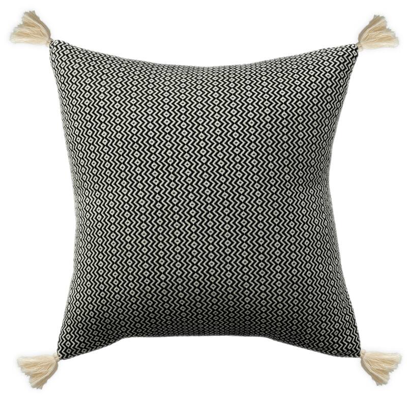 Geometric Chevron Square Throw Pillow with Tassels - 18" - Black and White