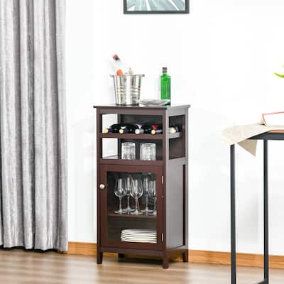 HOMCOM Wine Storage Cabinet with 4 Bottle Wine Rack, Open Shelf, Acrylic Door Cabinet with Adjustable Shelf