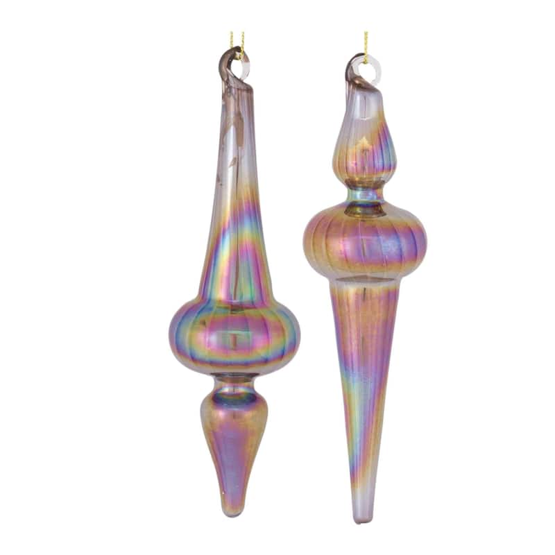 12ct Purple Bronze Irredescent Glass Finial Drop Ornaments 6"