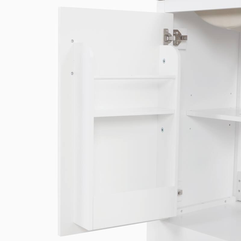 Freestanding Bathroom Vanity, Streamline Storage Cabinet with Door Rack, Adjustable Shelf, Ceramic Sink and Soft Closing Door