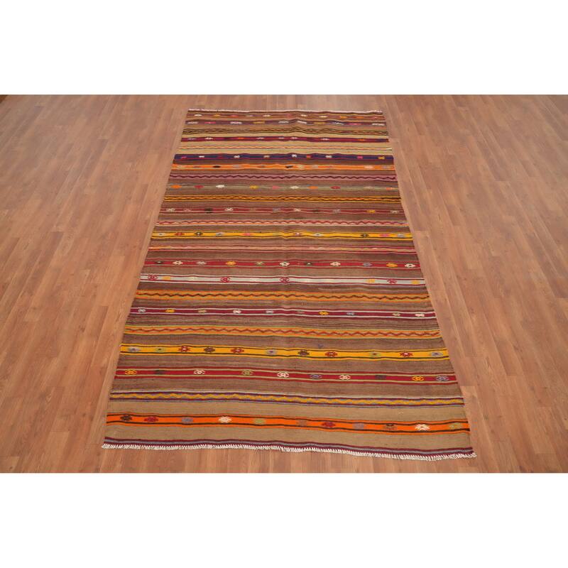 Hand Woven Oriental 100% Wool Carpet Southwestern Tribal Multi-Colored Kilim Area Rug - 8' 8'' X 5' 0''