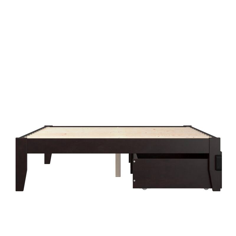Full Size Bed with Drawers - Modern Bohemian Style Bed Frame, Espresso Finish