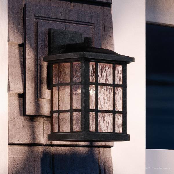 Luxury Craftsman Outdoor Wall Light, 13"H x 8"W, with Tudor Style, Highly-Detailed Design, Black Silk Finish