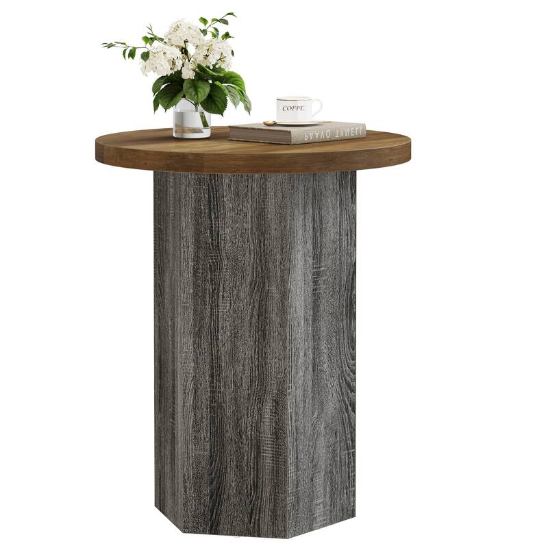 Round End Table Side Table with Pedestal for Sofa Couch Living Room