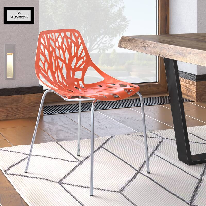 Asbury Stackable Modern Cut-Out Design Backrest Dining Chair with Chrome Legs and Floor Caps Side Chair