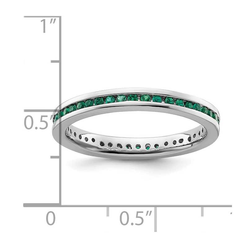 Curata 2.5mm 925 Sterling Silver Channel set Stackable Expressions Polished Created Emerald Ring