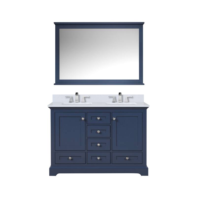 Dukes 48 in. W x 22 in. D White Double Bath Vanity, Cultured Marble Top, Faucet Set, 46 in. Mirror