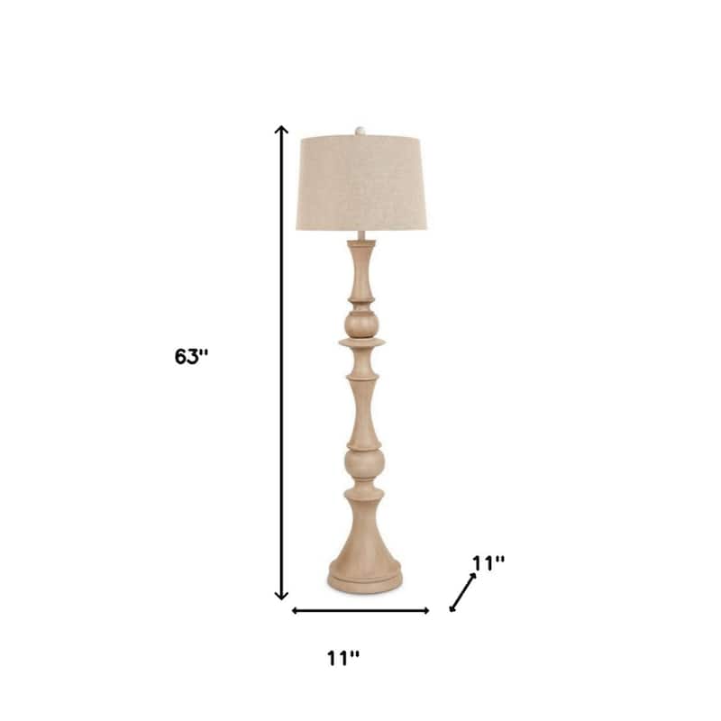 Beige Polyresin Novelty Floor Lamp with Linen Shade and Brown Base - 11” x 11” x 63” (D x W x H)